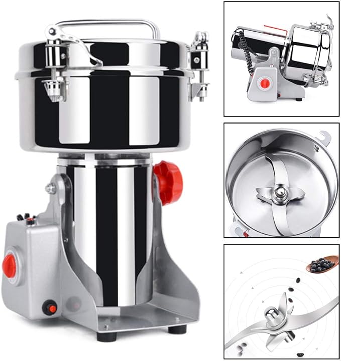 Electric Grain Mill Grinder 700g,High Speed 1800W Spice Herb Mill Grinders, Stainless Steel Pulverizer Powder Machine for Dry Cereals Grains Herbs Spice Coffee Corn Bean Pepper,Swing Type