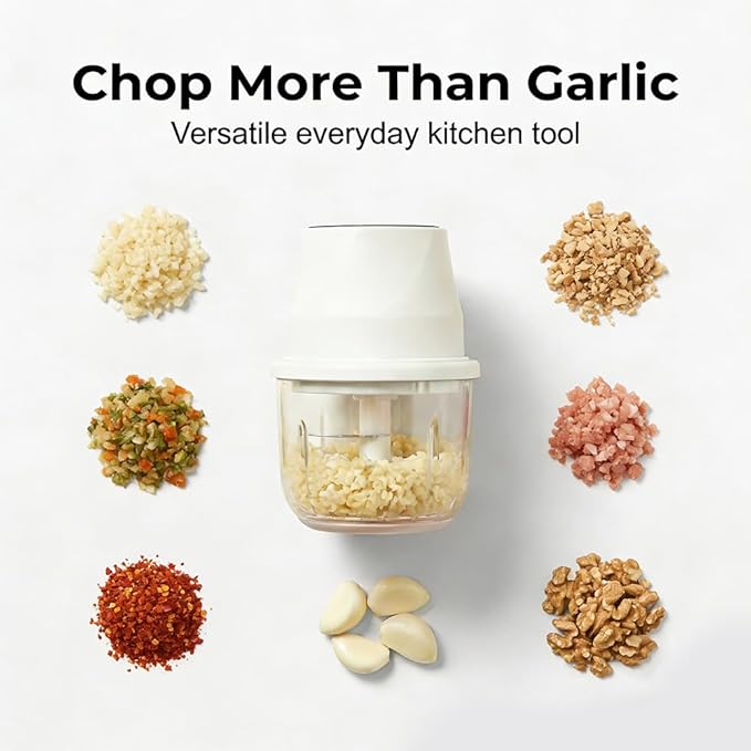 Electric Garlic Chopper, 2026 Upgraded Food Processor, USB Rechargeable Portable Wireless Veggie Chopper with 6 Stainless Steel Blades for Garlic, Onion, Chili, Nuts and Meat (blue)