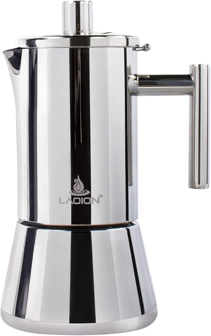 LAOION Stovetop Espresso Maker, 4Cup 6.8 oz Moka Pot, Stainless Steel Cuban and Italian Coffee Maker for Cafetera Cubana, Greca De Cafe Induction Stovetop Compatible, Coffee Gift for Home Travel