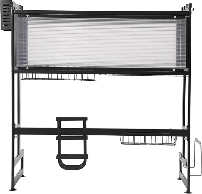 Over Sink Dish Drying Rack, Stainless Steel Dish Drainer Drying Rack Above Sink Storage Organization for Kitchen Sink Black