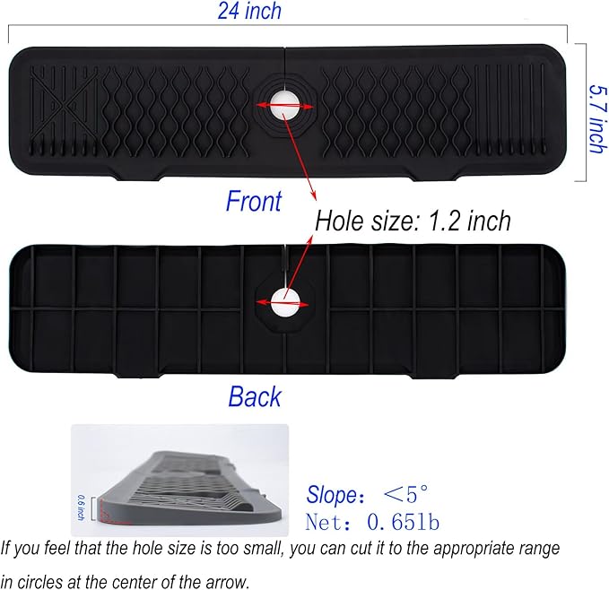 Kitchen Sink Splash Guard 24inch Black Silicone Draining Mat Dish Drying Mats Sponge Holder and Bathroom Countertop Protect Kitchen Sink Splatter Screen