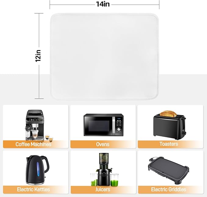 Heat Resistant Mat for Air Fryer, 12 x 14in Heat Resistant Mat for Countertop, Fireproof Silicone Countertop Protector Appliance Slider Hot pod for Air Fryer, Coffee Maker, Toaster, Oven (White)