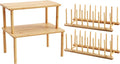 Marsui 4 Pcs Kitchen Organizer Accessories Set Cabinet Organizer Shelf and Bamboo Dish Drying Plate Rack Counter Shelves Storage Holder for Spice Rack, Dish, Pot Lid, Bowl, Cup (Wood Color)