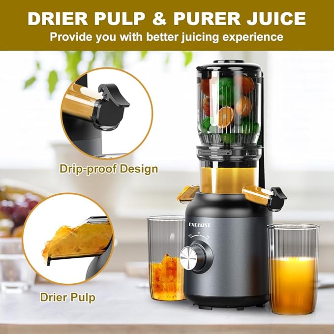 Juicer Machines, Cold Press Juicer with 4.2'' Large Feed Chute, Fit Whole Fruit Slow Juice Extractor Machine, 250W Masticating Juicers Easy To Clean, BPA Free, High Juice Yield