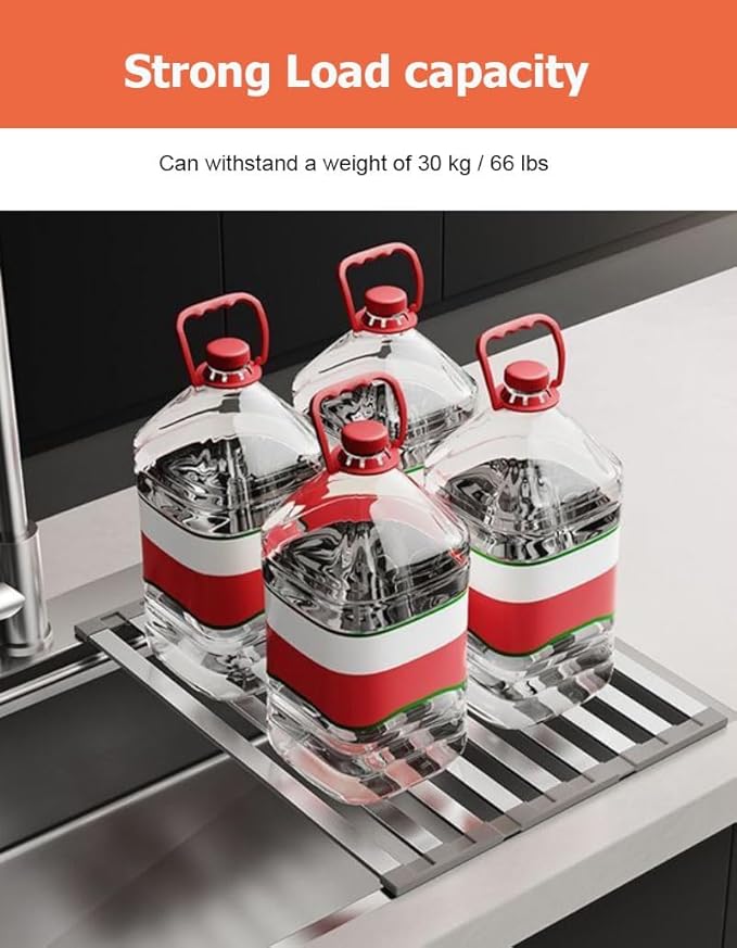 43.5/52.5 in 304 Stainless Steel Expandable Over The Sink Dish Drying Rack, Collapsible Anti-Slip Heat-Resistant Dishes Drainer(W 34cm/13.4in,L 52.5cm/20.7in)