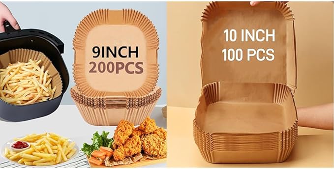 Air Fryer Paper Liners, Non-Stick Disposable Paper, Oil-Proof & High-Temperature Resistant Square Baking Parchment Paper for Air Fryer, Microwave & Oven