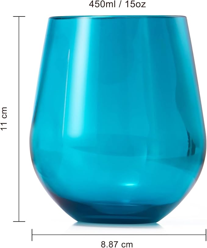 Khen European Style Shatterproof Tritan Stemless Wine Glasses, Acrylic Glass Drinkware, Unbreakable Colored, 12- Set - BPA-free plastic, Reusable, Dishwasher Safe, All Purpose Glassware 15oz - (Muted)