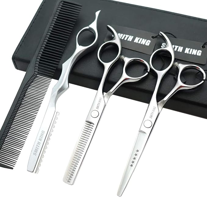 5.5 Inches Hair Cutting Scissors Set with Razor Combs Lether Scissors Case,Hair Cutting Shears Hair Thinning Shears for Personal and Professional (Silver)
