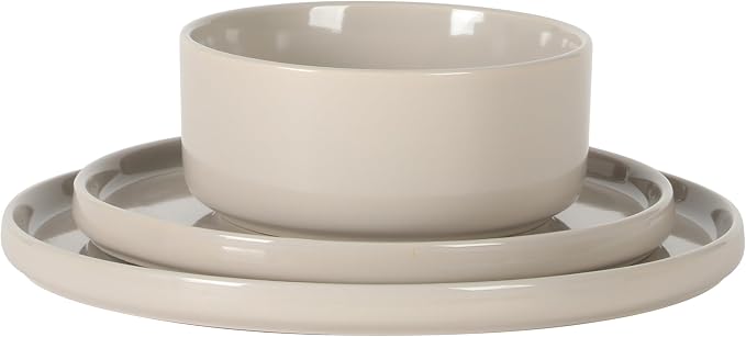 Gibson Elite Moonstone 12 Piece Modern Stoneware Dinnerware Set for 4, Grey Plates and Bowls Set, Dinner Plates, Salad Plates, Bowls