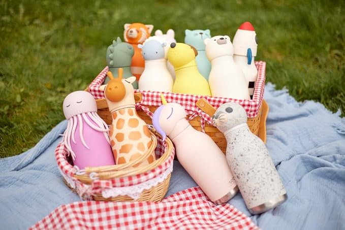 asobu Bestie Bottle Insulated Stainless Steel Water Bottle with Detachable Soft Animal Head Fun Drinking For Kids and Teens with Flexible Reusable Straw 16 Ounce