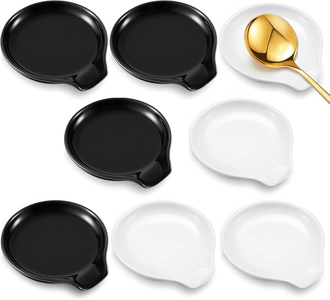 Irenare 8 Pcs Ceramic Spoon Rest for Stove Top, 3.74 Inch Porcelain Spoon Holder, Coffee Utensil Rest Heat Resistant Dishwasher Safe for Home Kitchen Accessories Gift(Black, White)
