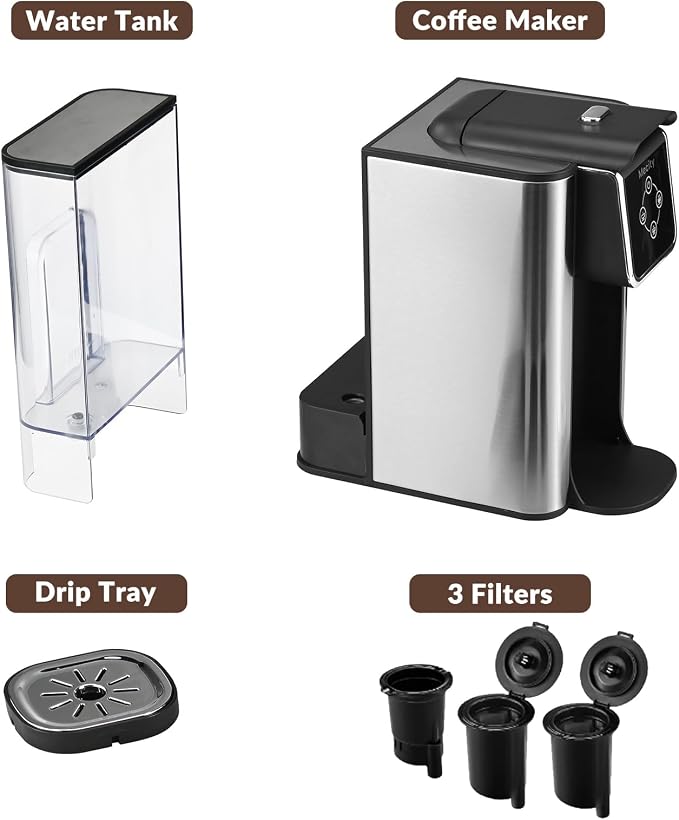Mecity Coffee Maker 3 in 1 Single Serve Coffee Machine, Compatible with K cup Capsules, Instant Coffee Pot, Tea maker, 6,8,10 Oz Cup, Removable 50 Oz Water Reservoir, 120V 1150W