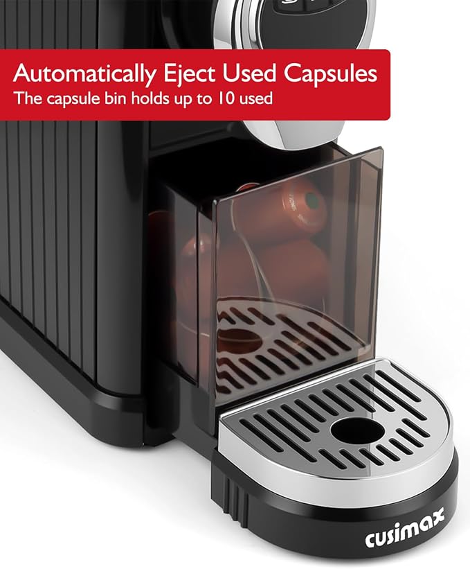 CUSIMAX Coffee Maker for Nespresso Original, Single Serve Espresso Coffee Machine with Capsule Storage, Programmable 3 Brew Sizes, 19Bar High Pressure, 27oz/0.8L Removable Reservoir, Energy Saving