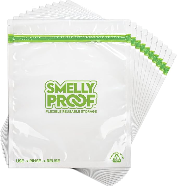 Smelly Proof Quart Food Storage Bags Bulk, 50-Pack Case, Made in USA, Reusable Freezer Bags, 3-mil, 8.5" x 10"