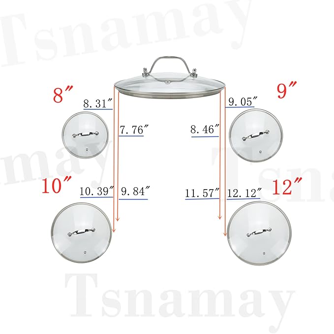 12 Inch Clear Glass Pot Lid for Frying Pan Replacement Cover Can Withstand 356°F (180℃) with Stainless Steel Arch Bridge Handle,Bright Silver