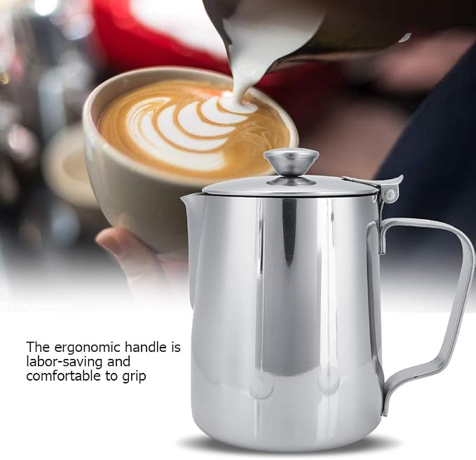 Frothing Pitcher Stainless Steel Coffee Cup Mug Milk Frothing Pitcher Jug with Lid for Latte Coffee Art(350ml)