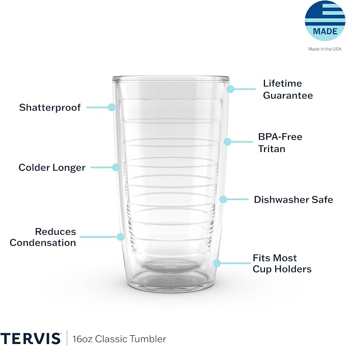 Tervis Clear & Colorful Tabletop Made in USA Double Walled Insulated Tumbler Travel Cup Keeps Drinks Cold & Hot, 16oz - 4pk, Assorted