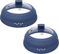 2 Pack Microwave Splatter Cover Glass Guard Lid with Collapsible Silicone for Food Pot Plate 8.5 inch and 9.8 inch Dark Blue, Tall Lid and Standard Size Lid