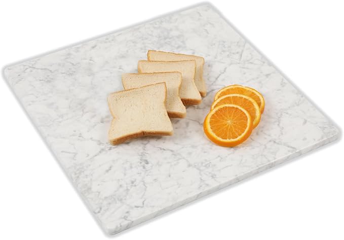 Diflart Natural Marble Stone Cutting Board for Kitchen, 16x16 Inch, White, Marble Slab Pastry Board Large with Non-Slip Feet for Backing, Cheese, Chocolate, Pack of 1 Piece