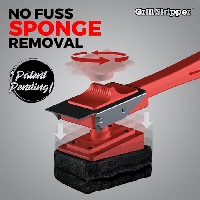 GRILL STRIPPER Bristle Free Grill Brush For Outdoor Grill - Steam Grill Brush Bristle Free with Patent Pending Triple Scraper and Dishwasher Safe Replaceable Fire Resistant Steam Sponge