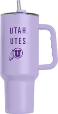 Logo Brands NCAA Utah Utes Lavender 40 oz Tumbler with Handle - Stylish Everyday Use Powder Coated-Stainless Steel with Straw- Keeps Cold For Hours