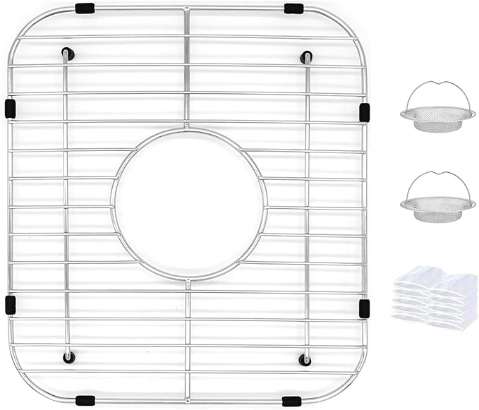 Sink Protectors - 18/8 Stainless Steel Draining Grid & Dish Rack, Medium Hole, Customizable Fit 300 x 336mm(11 13/16 x 13 3/16)