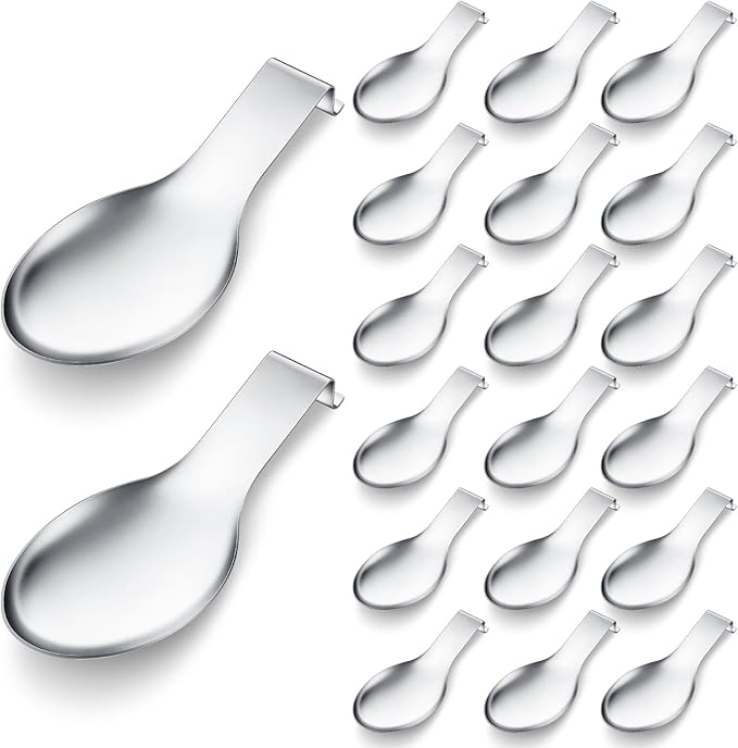 Nuanchu 20 Pcs Stainless Steel Spoon Rest Spatula Ladle Holder Spoon for Stove Top Heavy Duty Spatula Holder for Countertop Dishwasher Safe Utensil Rest for Kitchen, 3.8 x 9.6" (Silver)