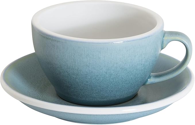 Loveramics Matt Cappuccino Cup, 8 oz Ceramic Latte Art Mug with Saucer, Thick-walled stoneware cup Set, Barista Latte Cup Set for Latte, Cappuccino, Tea - Mineral Colors (Glacier, 8OZ)