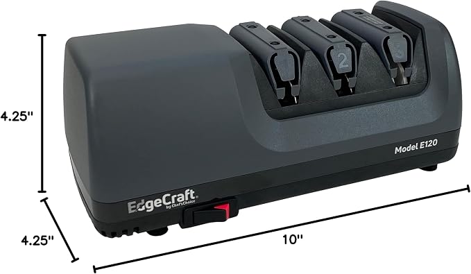 EdgeCraft E120 Electric Knife Sharpeners for 20-Degree Straight and Serrated Knives Diamond Abrasives Precision Angle Control, 3-Stage, Gray