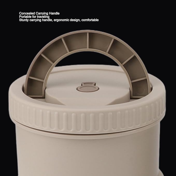 -Proof Thermal Lunch Container Set – 2-Piece Round Insulated Food Box in Premium 316 Stainless Steel with Carry Bag, Beige