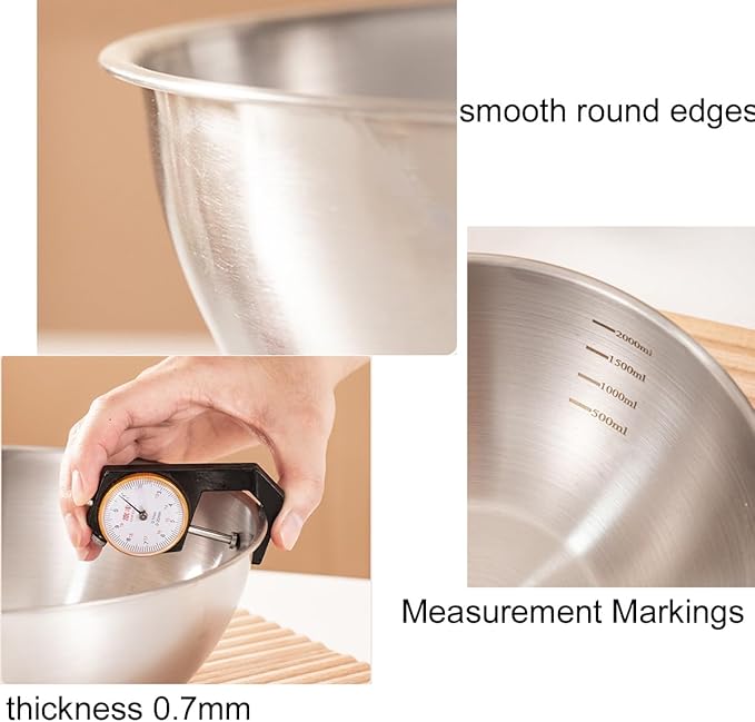 Stainless Steel Salad Bowls Set - Mixing Bowls with Measurement Markings, Snacks Bowls - Small, 1.27 Quart - Serving & Storage Bowls for Mixing, Cooking, Baking, Prepping