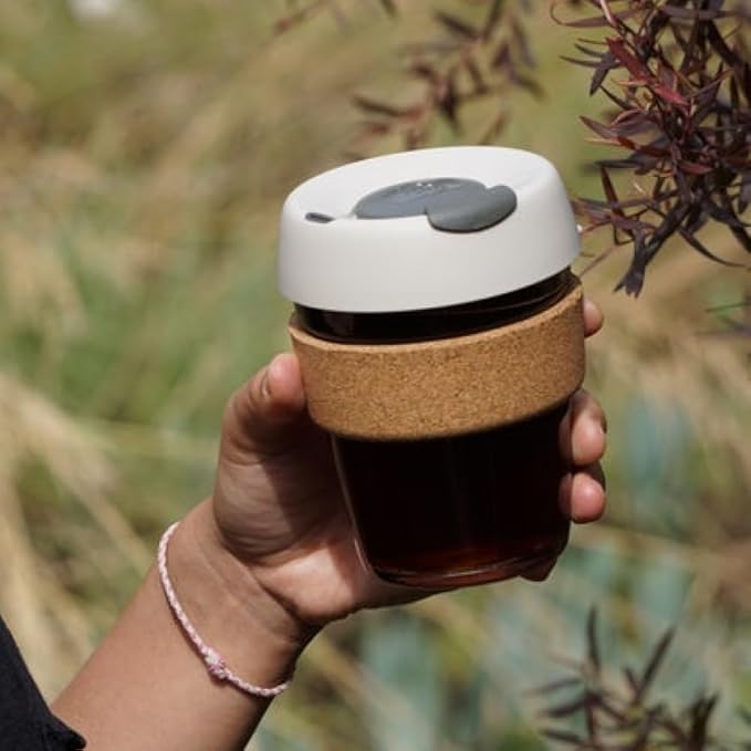KeepCup Brew Cork, Reusable Glass Tumbler with Natural Cork, Tall Coffee Cup 12oz/340ml - Filter