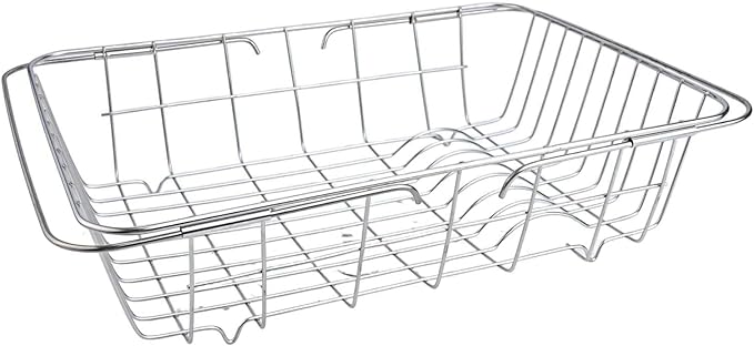 Adjustable Sink Dish Drying Rack Stainless Steel with Non-Slip Rubber Feet for Kitchen Storage Organization Space-Saving Over-the-Sink Drainer Holder for Vegetables Fruits(38x28x10cm)