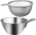 BESTonZON Stainless Steel Colander Bowl with Handle and Basin Food Strainer for Rice Washing Vegetable and Fruit Draining Compact 7.08X5.90X2.95 Inch Kitchen Utensil