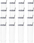 16 Pack 20 Oz Straight Skinny Tumblers,Individually Gift Boxed Stainless Steel Slim Skinny Tumbler Set Bulk, 20 Oz Insulated Slim Thin Travel Tumbler Cup for Diy, White