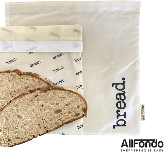 2 Pack XL Reusable Sourdough Bread Bags | Beeswax Bags for Homemade Bread | Cotton Beeswax Lined bags for Sourdough | Storage Accessories | Hook & Loop Fastener | 2 layers