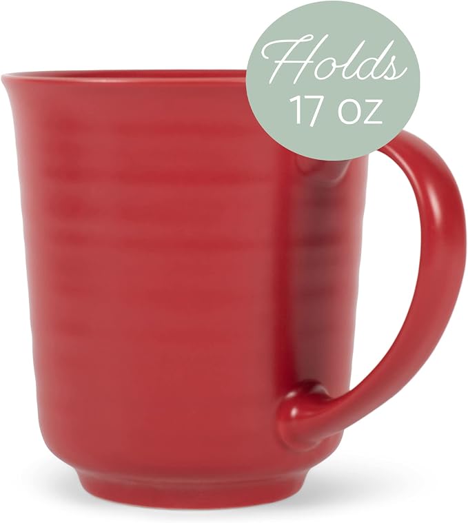 Elanze Designs Red Matte Glaze Finish 17 ounce Stoneware Coffee Cup Mugs Set of 4