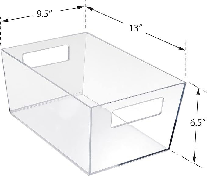 Azar Displays 556239 XL Clear Plastic Organizer Storage Tote Bin with Handle, Pantry Storage, Kitchen and Fridge Organizer, Cabinet and Drawer Container 13"W X 9.5"D X 6.5"H, 4-Pack