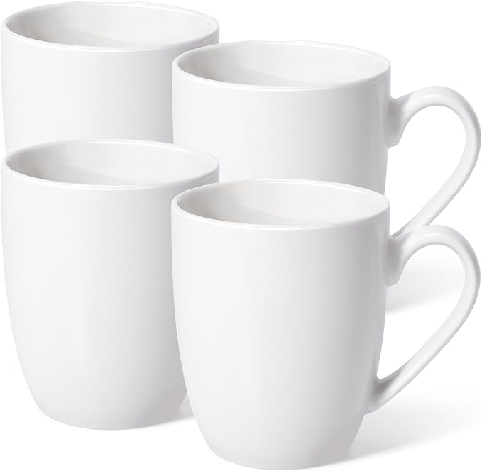 Urbanstrive 16 oz Large Coffee Mugs Set of 4 Ceramic Coffee Mug White Coffee Cups Tea Cups Idea Gift for Women Men House Warming Gifts New Home Office, White 4 Pack