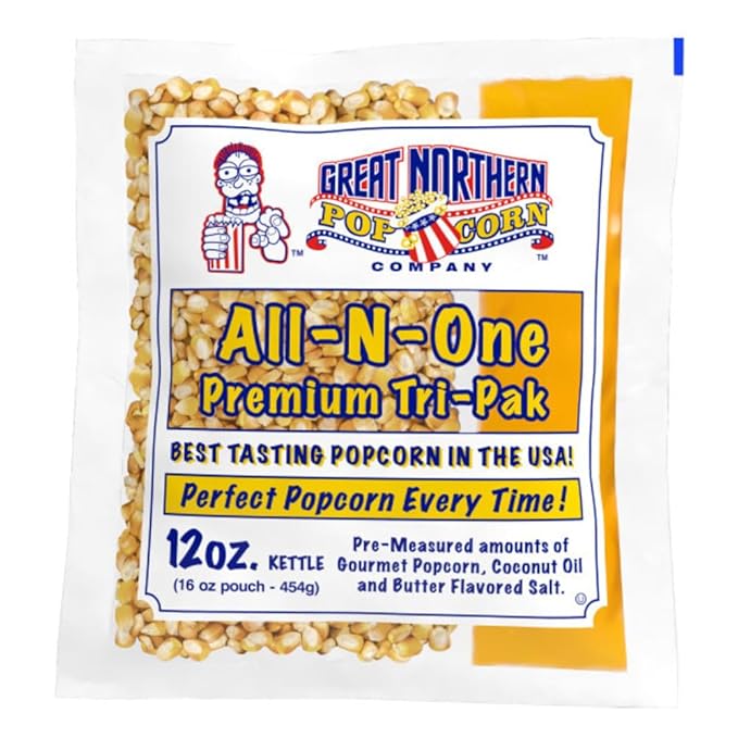 12oz Popcorn Machine Popcorn Packets - All-in-One Movie Theater Style Popcorn Kernels, Salt, and Oil Packs by Great Northern Popcorn (24 Case)