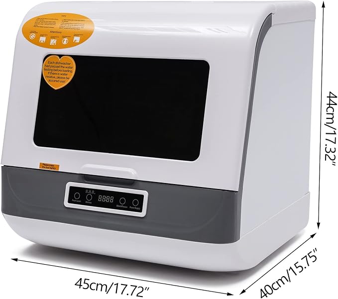 1200W Portable Dishwasher Countertop with 75°C Hot Drying - 3 Wash Programs 360° Streak-Free Cleaning for 6 Place Settings, Compact Mini for Apartments, RVs, Dorms (White, 110V)