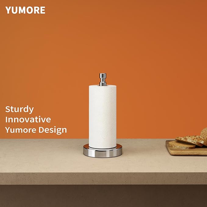 YUMORE Paper Towel Holder Countertop, Paper Towel Holder with Weighted Base Non Slip, Standing Paper Towel Roll Holder for Kitchen Bathroom, Stainles Steel (Chrome)