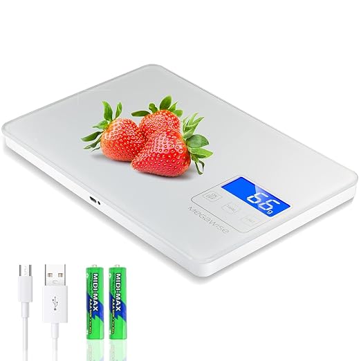 MEGAWISE Digital Kitchen Scale, 33lb Food Scale with LCD Display, High Precision Sensors, Tare Function, Unit Conversion, Ideal for Baking, Cooking, and Meal Preparation (White)