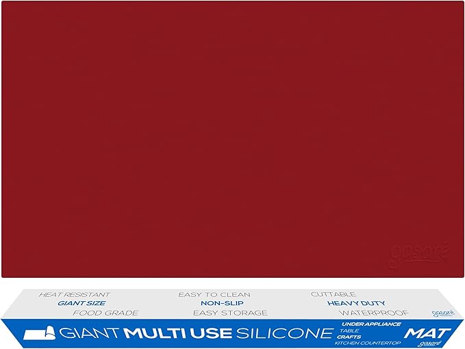 GASARÉ, Extra Large, Thick, Silicone Mat for Kitchen Counter, Heat Resistant Mat, Countertop Protector, Non-Slip, Easy to Clean, Cuttable, 40 x 23.5 Inches, Red