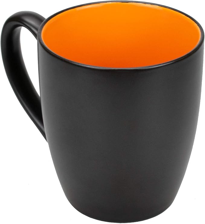 Foraineam Set of 6 Coffee Mugs 16 Ounces Matte Black Porcelain Mug Set Large-sized Ceramic Restaurant Drinking Cups for Coffee, Tea, Juice, Cocoa