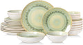 DOMICREVERY Ceramic Dinnerware Sets for 6, 24 Pcs Ceramic Plates and Bowls Sets, Moss Green