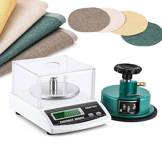NEWTRY 100g/0.001g Electronic Fabric GSM Scale Digital Textile Weight Balance with a 0-2mm Disc Sampler Cloth Cutter for Textile Paper Non-Woven Fabrics (110V Scale+ Sampler)