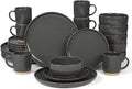 OTAGO 24-Piece Grey Stoneware Dinnerware Set for 6 with Mugs, Plates and Bowls Sets with Partially Unglazed Base, Scratch Resistant Ceramic Dish Set, Microwave & Dishwasher Safe for Kitchen