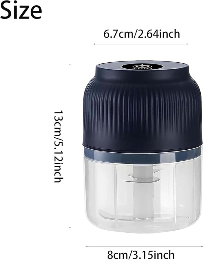 Household Electric Garlic Crusher, Electric Garlic Chopper, Usb Rechargeable Chopper With Stainless Steel Blades, One-Touch Mini Kitchen Helper, Easy To Clean, For Vegetables (White + Blue, 4 blades)
