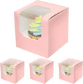 qiqee Pink Cupcake Boxes Individual 100 Packs 3.5x 3.5x 3.5 Auto-Popup Single Cupcake Carrier for Wedding Favor Birthday ＆ Party